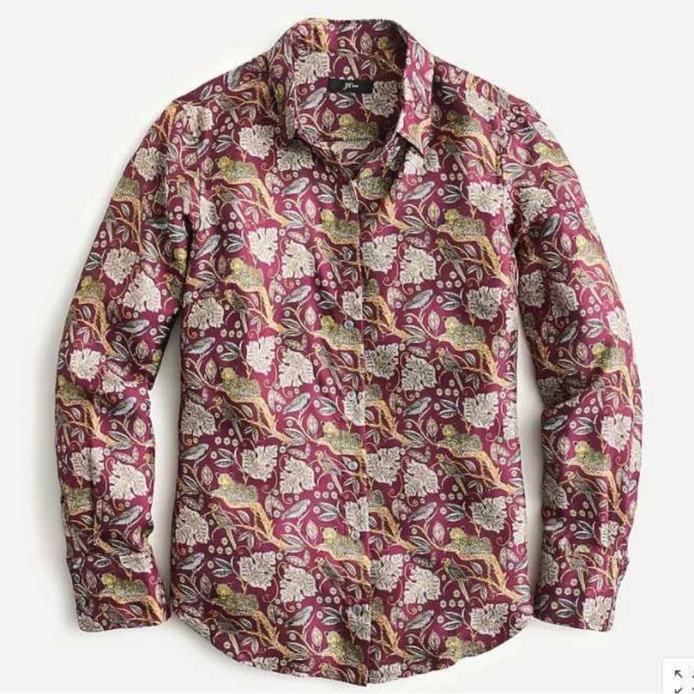 J. Crew Collections Silk Jungle Leopard Print Shirt Sz 2